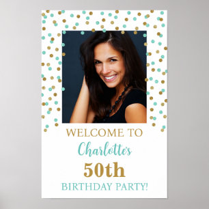 Affiche Gold Blue Anniversaire Party Custom 12x18 Photo