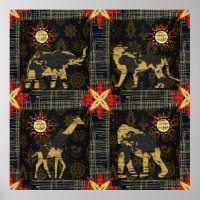 Gold Blue Red Safari Carte du monde Animaux africa