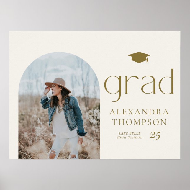 Affiche Gold Boho Minimalist Arch Photo Graduation (Devant)