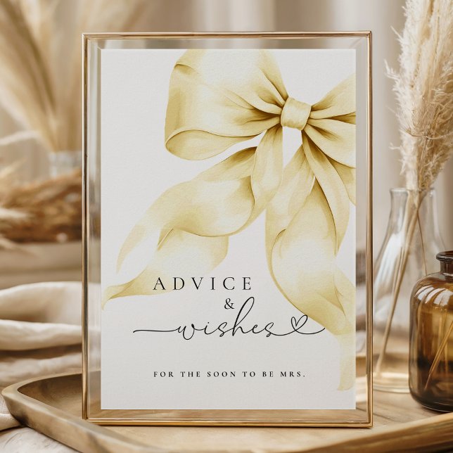 Affiche Gold Bow Bridal Shower Advice & Wishes Table Sign (Créateur téléchargé)
