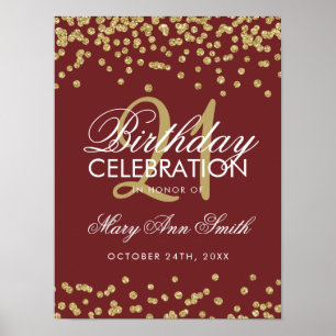 Affiche Gold Burgundy Parties scintillant Confetti 21e ann