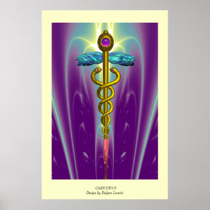Affiche GOLD CADUCEUS Doctor ,Medical Symbol Purple Green