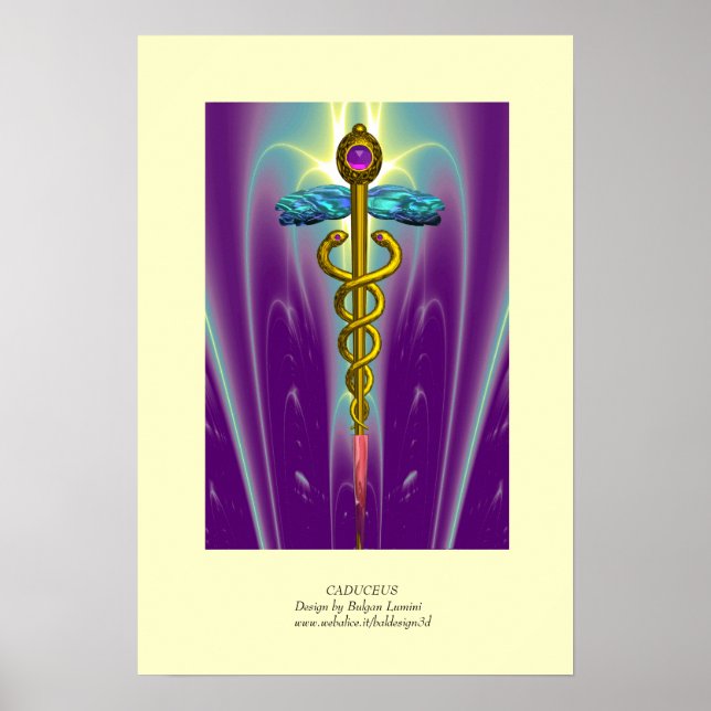 Affiche GOLD CADUCEUS Doctor ,Medical Symbol Purple Green (Devant)