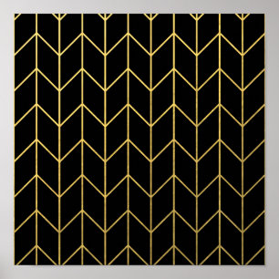 Affiche Gold Chevron on Black Background Modern Chic