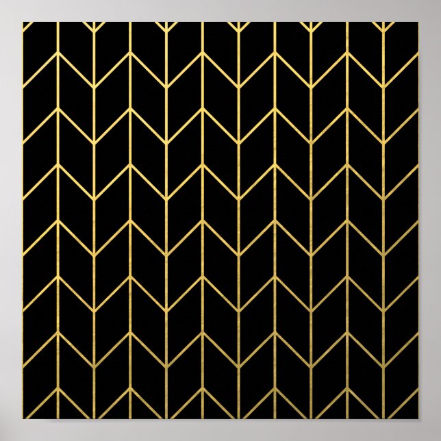 Affiche Gold Chevron on Black Background Modern Chic (Devant)