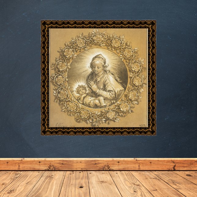 Affiche Gold Christian Noël Nativité Madonna Enfant (Gold Religious Christian Catholic Christmas Nativity Scene Madonna and Child Poster)