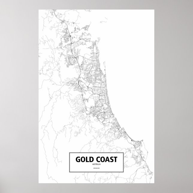 Affiche Gold Coast, Australie (noir sur blanc) (Devant)