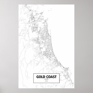 Affiche Gold Coast, Australie (noir sur blanc)