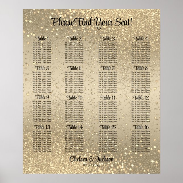 Affiche Gold Confetti - 16 Seating Chart (Devant)