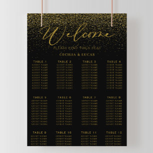 Affiche Gold Confetti Boho Black Wedding Seating Chart