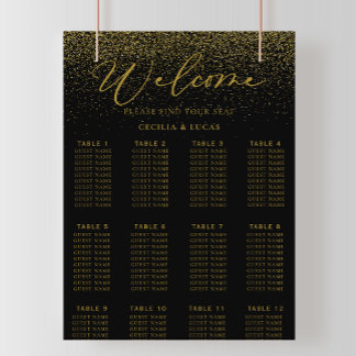 Affiche Gold Confetti Boho Black Wedding Seating Chart