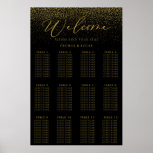 Affiche Gold Confetti Boho Black Wedding Seating Chart
