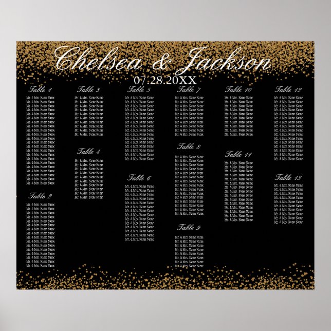 Affiche Gold Confetti et Black - 13 Seating Chart (Devant)