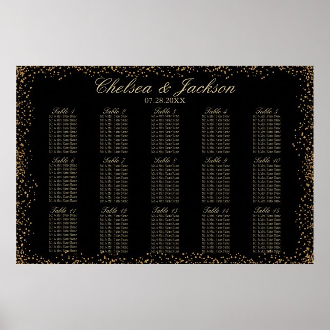 Affiche Gold Confetti et Black - 15 Seating Chart (Devant)