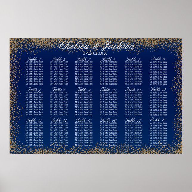 Affiche Gold Confetti et Navy Blue -18 Seating Chart (Devant)