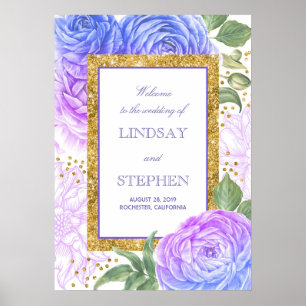 Affiche Gold Confetti Floral Bleu et violet Accueil