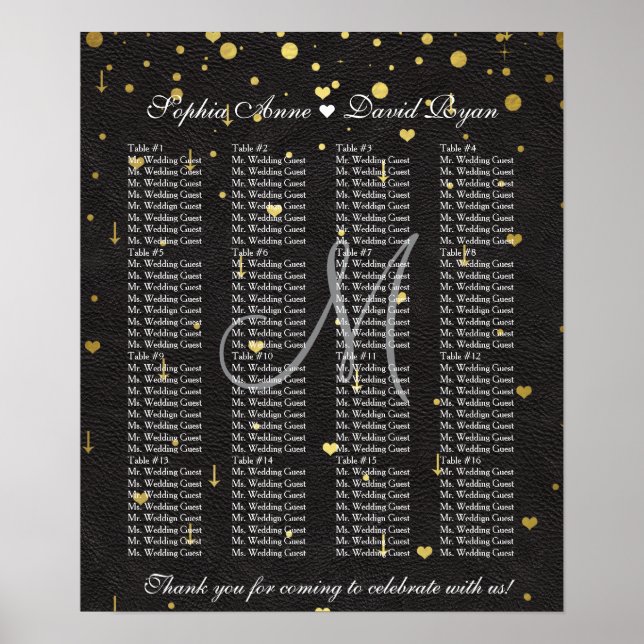 Affiche Gold Confetti Mariage en cuir noir (Devant)