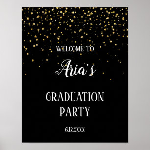 Affiche Gold Confetti sur Black Graduation Party Bienvenue