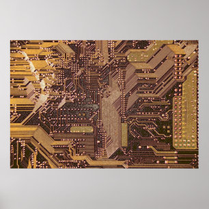Affiche Gold Cyber Circuit Board Tech Electronique