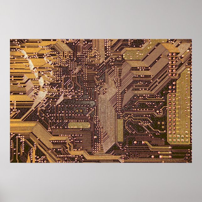 Affiche Gold Cyber Circuit Board Tech Electronique (Devant)