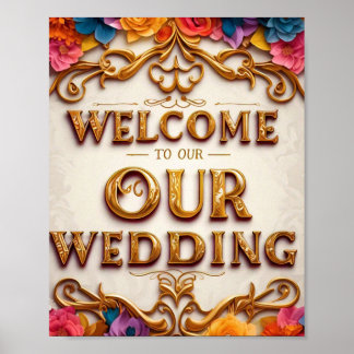 Affiche Gold Design Bienvenue à notre signature Mariage Ma