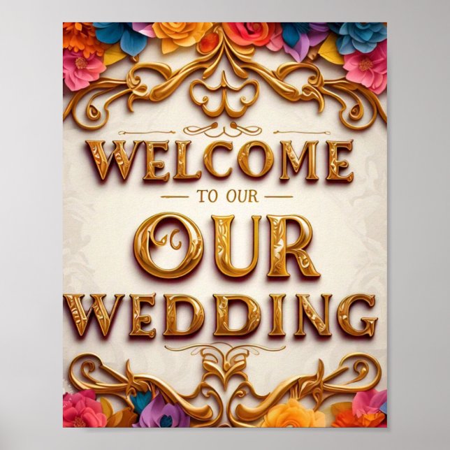 Affiche Gold Design Bienvenue à notre signature Mariage Ma (Devant)