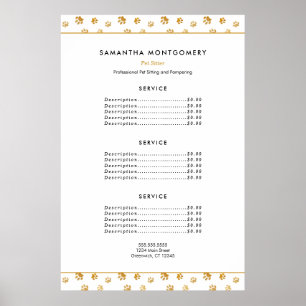 Affiche Gold Empreintes de pattes Professional Pet Sitter