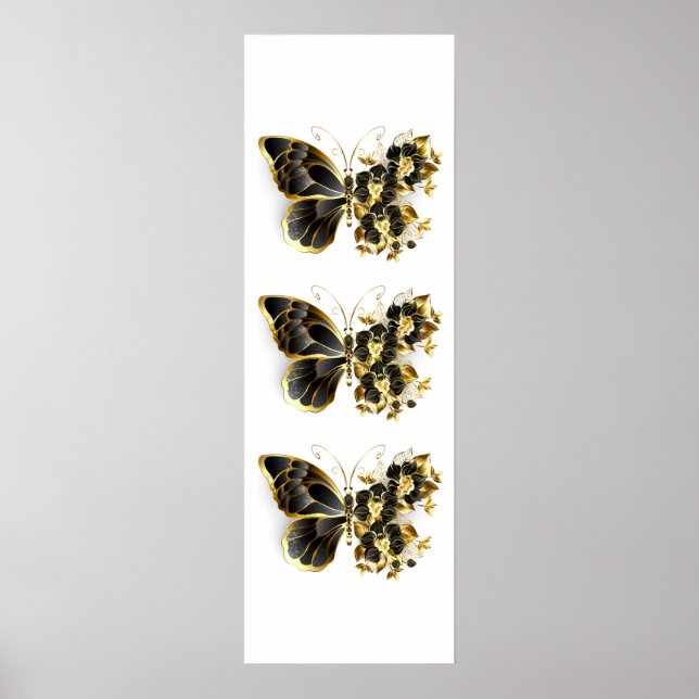 Affiche Gold flower Butterfly with Black Orchid (Devant)