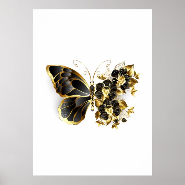 Affiche Gold flower Butterfly with Black Orchid (Devant)