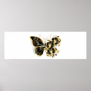 Affiche Gold flower Butterfly with Black Orchid
