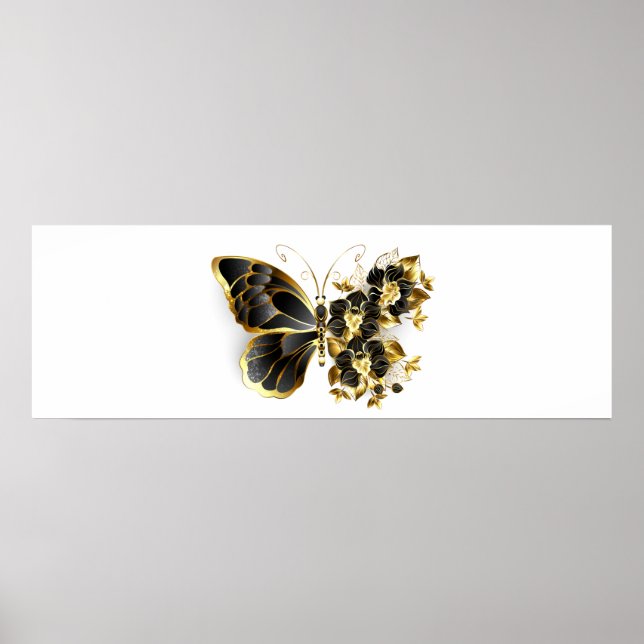 Affiche Gold flower Butterfly with Black Orchid (Devant)