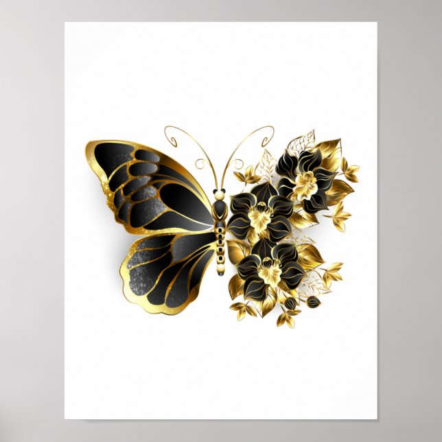 Affiche Gold flower Butterfly with Black Orchid (Devant)