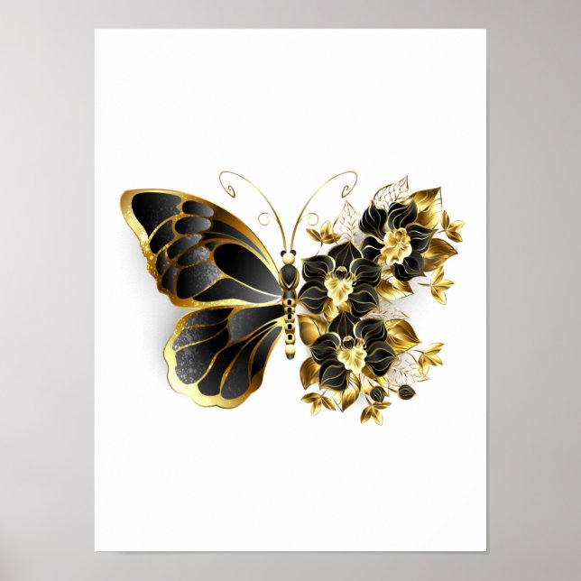 Affiche Gold flower Butterfly with Black Orchid (Devant)