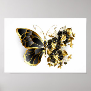 Affiche Gold flower Butterfly with Black Orchid