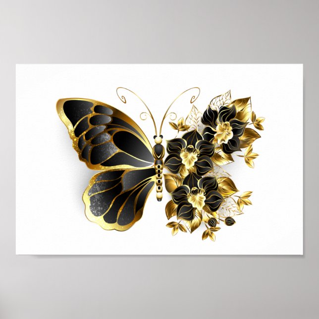 Affiche Gold flower Butterfly with Black Orchid (Devant)