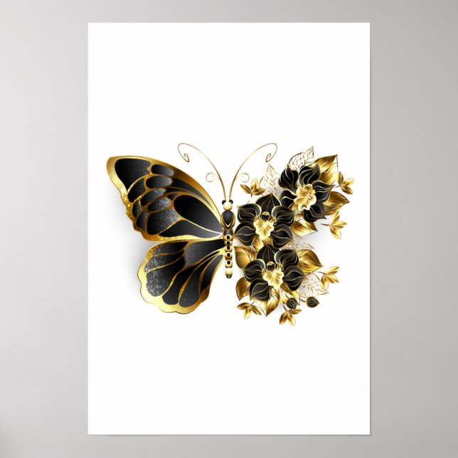Affiche Gold flower Butterfly with Black Orchid (Devant)
