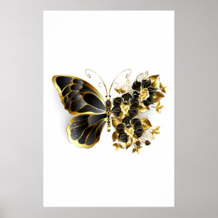 Affiche Gold flower Butterfly with Black Orchid