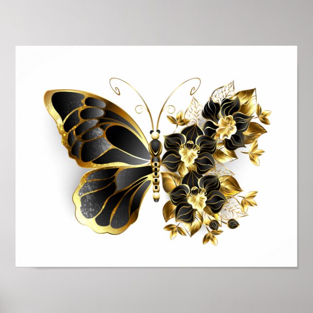 Affiche Gold flower Butterfly with Black Orchid (Devant)