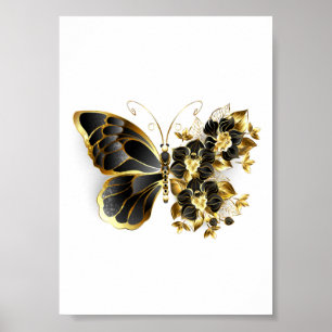 Affiche Gold flower Butterfly with Black Orchid