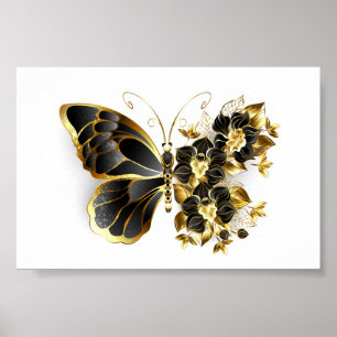 Affiche Gold flower Butterfly with Black Orchid