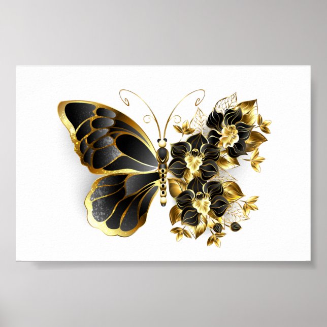 Affiche Gold flower Butterfly with Black Orchid (Devant)