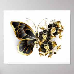 Affiche Gold flower Butterfly with Black Orchid