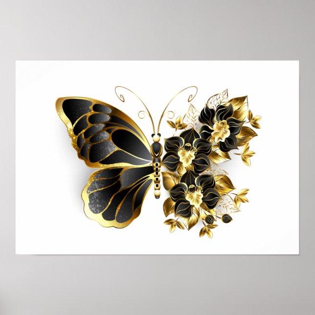 Affiche Gold flower Butterfly with Black Orchid (Devant)