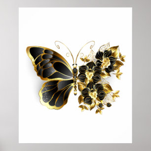 Affiche Gold flower Butterfly with Black Orchid