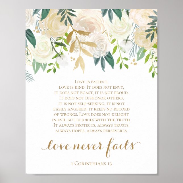 Affiche Gold Flower Love Never Fails 1 Corinthians Signer (Devant)