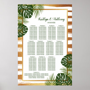 Affiche Gold Foil & Green Palm Leaf Plage Siège de mariage