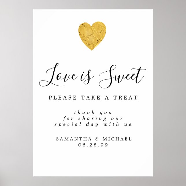 Affiche Gold Foil Love est Sweet Mariage Dessert Bar Sign (Devant)