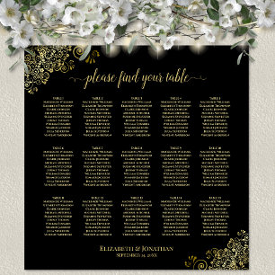 Affiche Gold Frills 15 Table Wedding Seating Chart Black