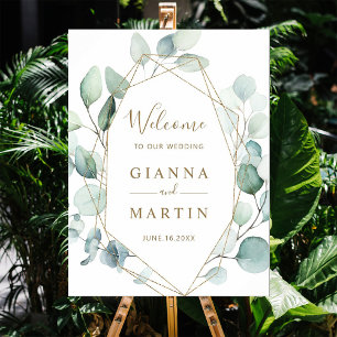 Affiche Gold Geometric Green Foliage Wedding Welcome Sign