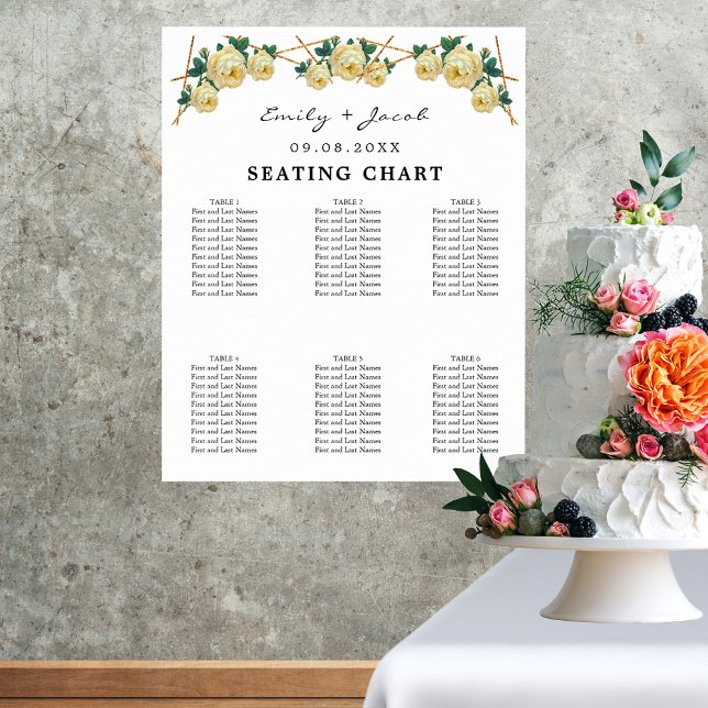 Affiche Gold Geometric Yellow Floral Wed (Gold Geometric Yellow Floral Wed 60 Seating Chart)